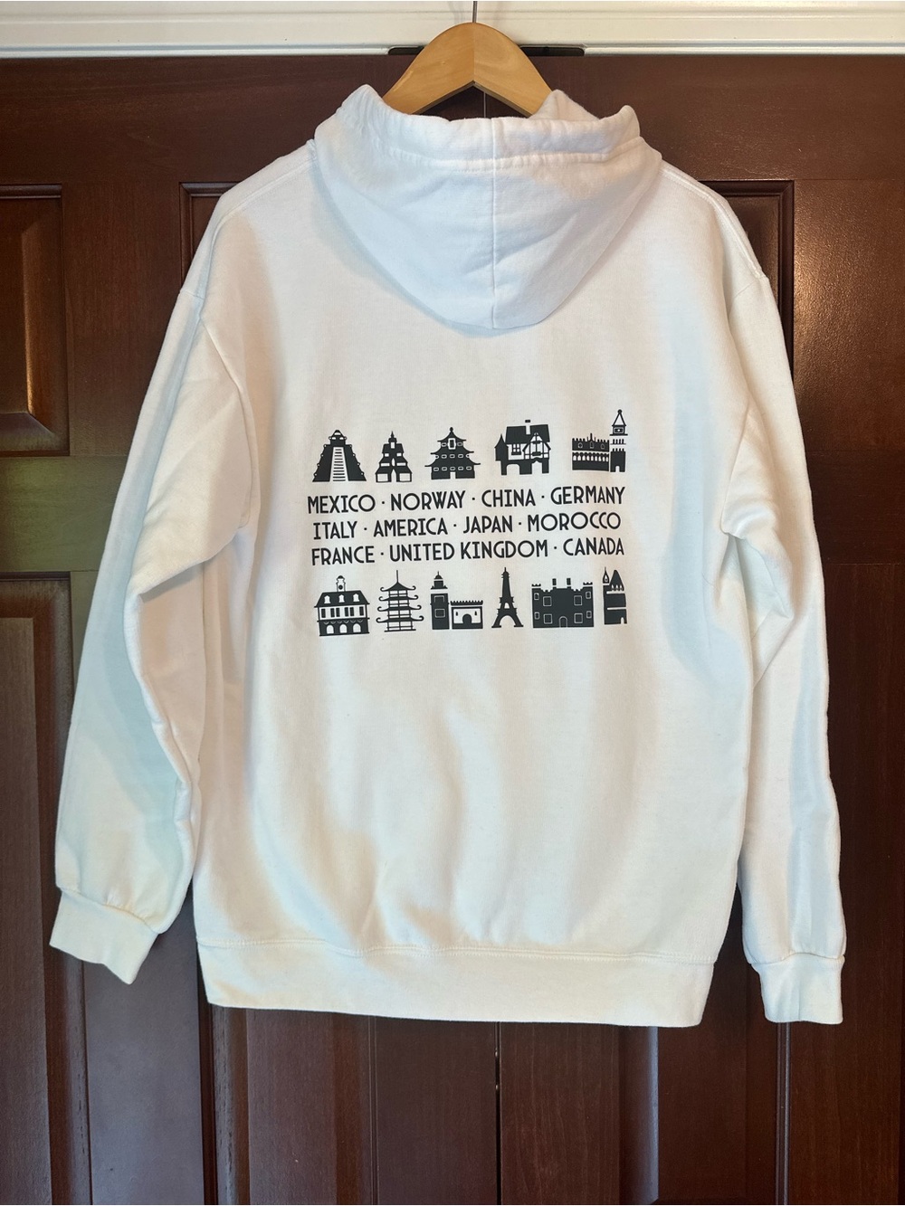 Hanes White Hoodie with Black International Landmarks Graphic